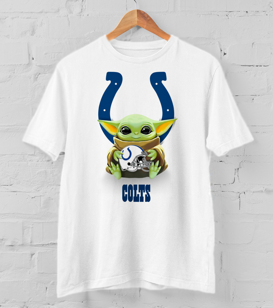 Baby Yoda Colts Helmet Hug With Indianapolis T-Shirt
