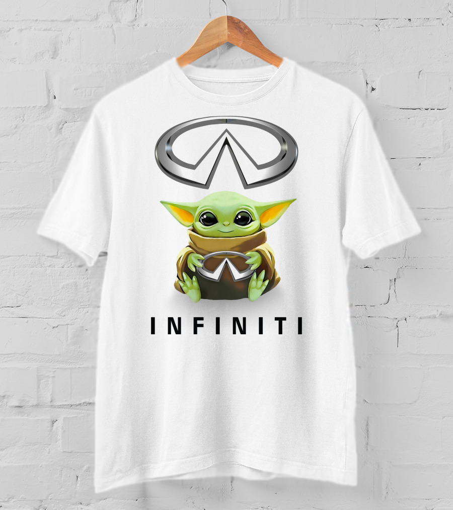 Baby Yoda Holding Infiniti Logo Hugging Symbol T-Shirt