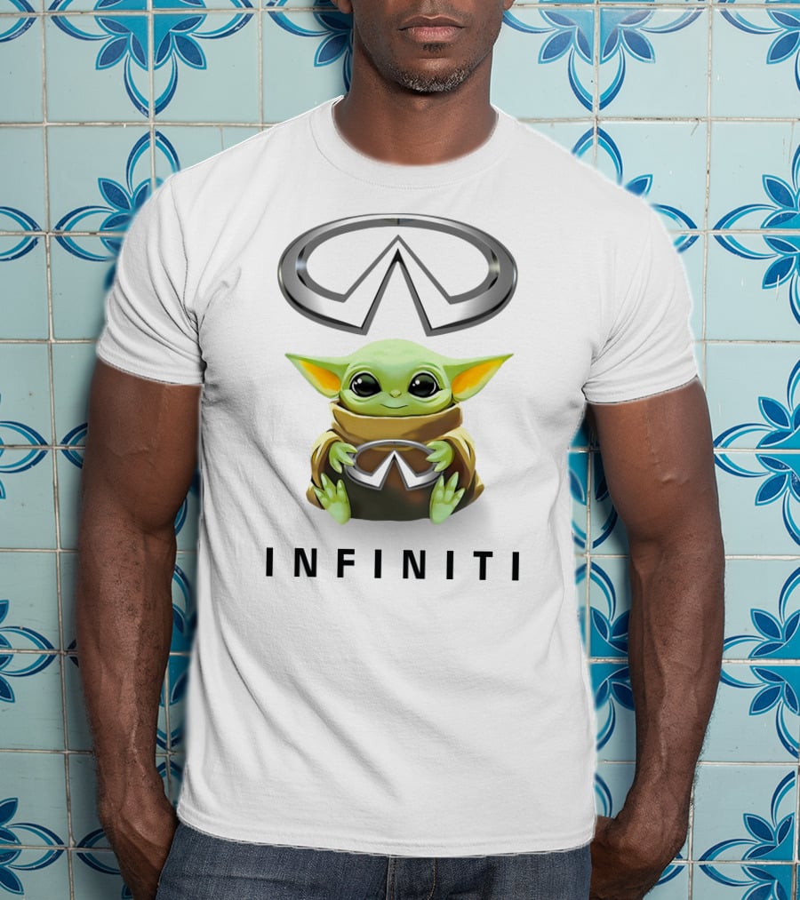 Baby Yoda Holding Infiniti Logo Hugging Symbol T-Shirt
