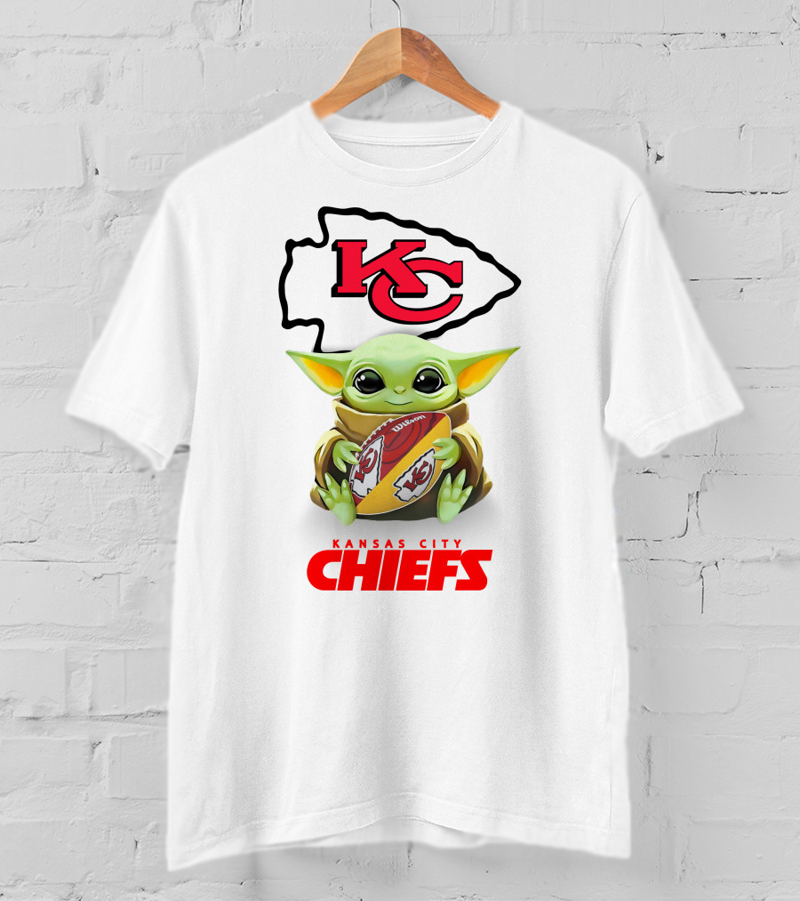 Baby Yoda Hugging Football Kansas City Chiefs Kc T-Shirt