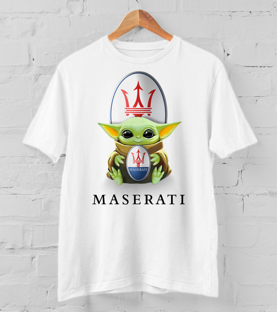 Maserati Emblem Baby Yoda Hugging T-Shirt