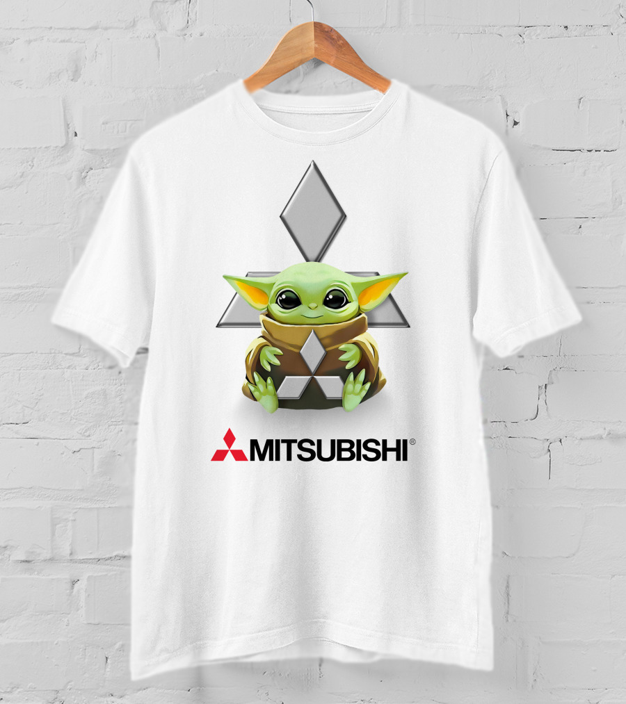 Baby Yoda Hug Mitsubishi Logo White T-Shirt