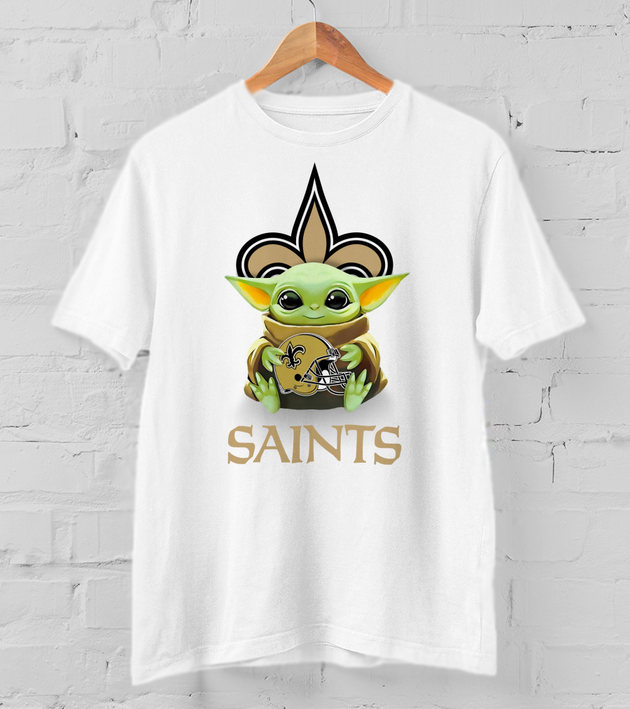 Baby Yoda Hugging New Orleans Saints Football Helmet Saints T-Shirt