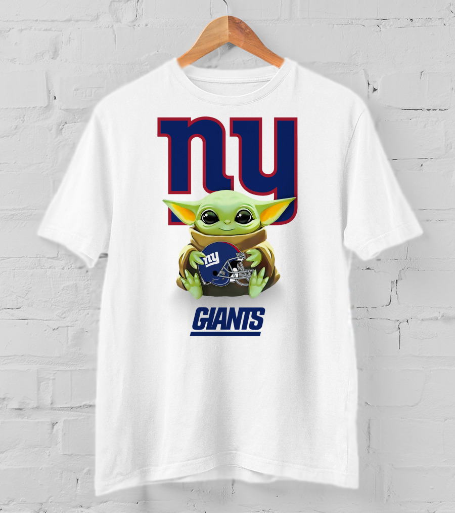 Baby Yoda Holding New York Giants Helmet With Ny T-Shirt