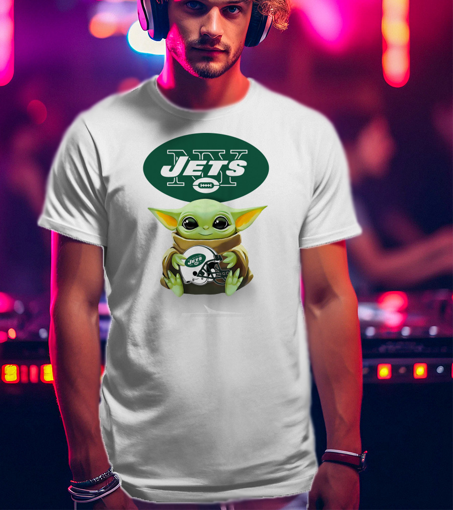 Baby Yoda Holding New York Jets Football Helmet With Jets T-Shirt