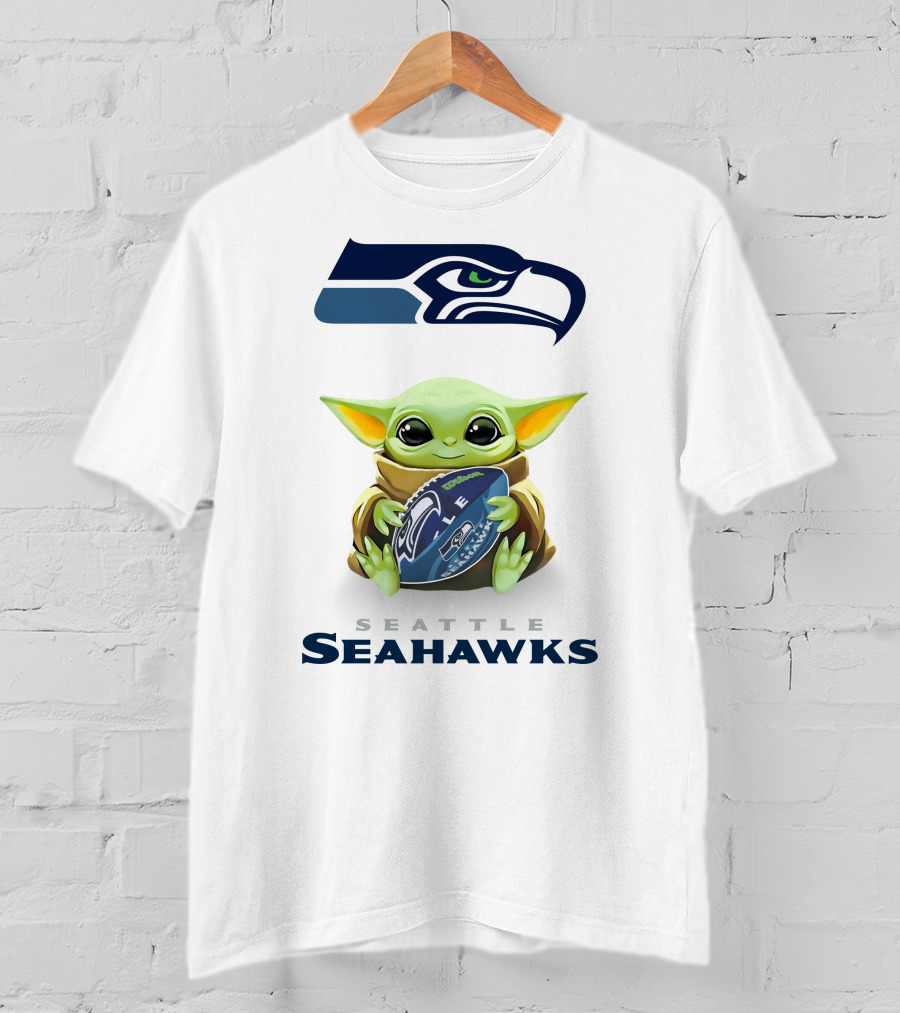 Baby Yoda Seattle Seahawks Football Hug Tailgate White T-Shirt