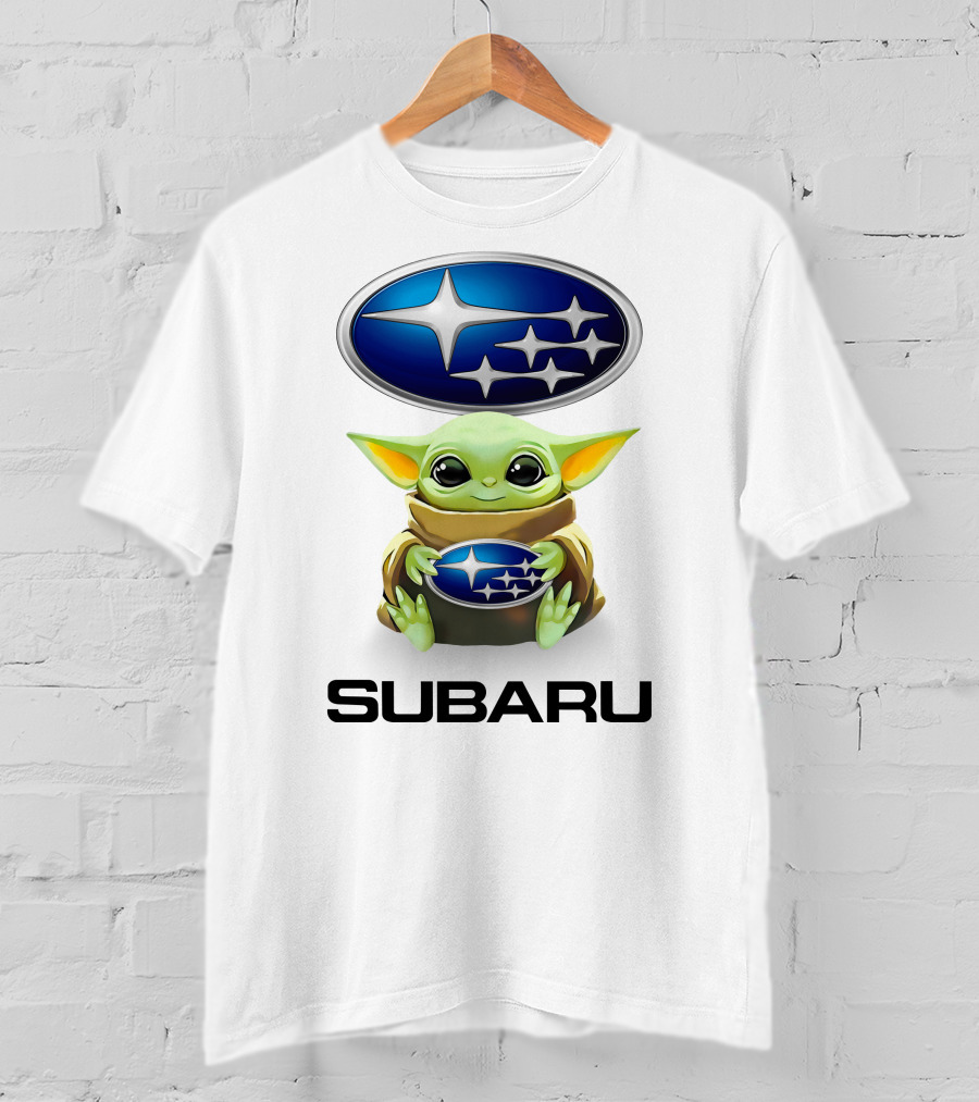 Baby Yoda Subaru Logo Hug White T-Shirt