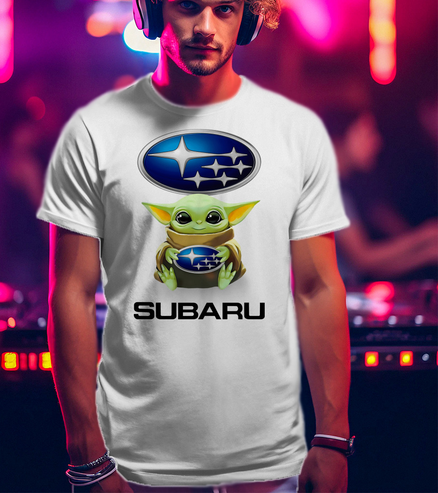 Baby Yoda Subaru Logo Hug White T-Shirt