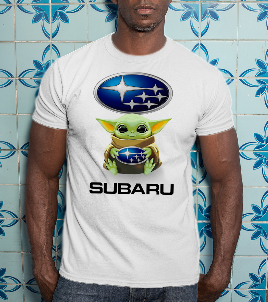 Baby Yoda Subaru Logo Hug White T-Shirt