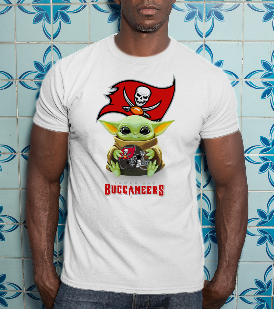 Baby Yoda Holding Tampa Bay Buccaneers Football Helmet T-Shirt