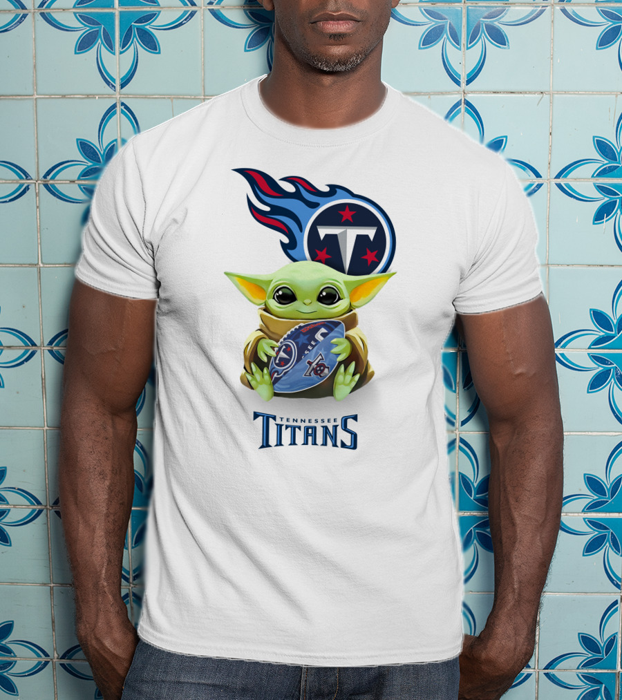 Baby Yoda Hug Tennessee Titans Football Fan Gear T-Shirt
