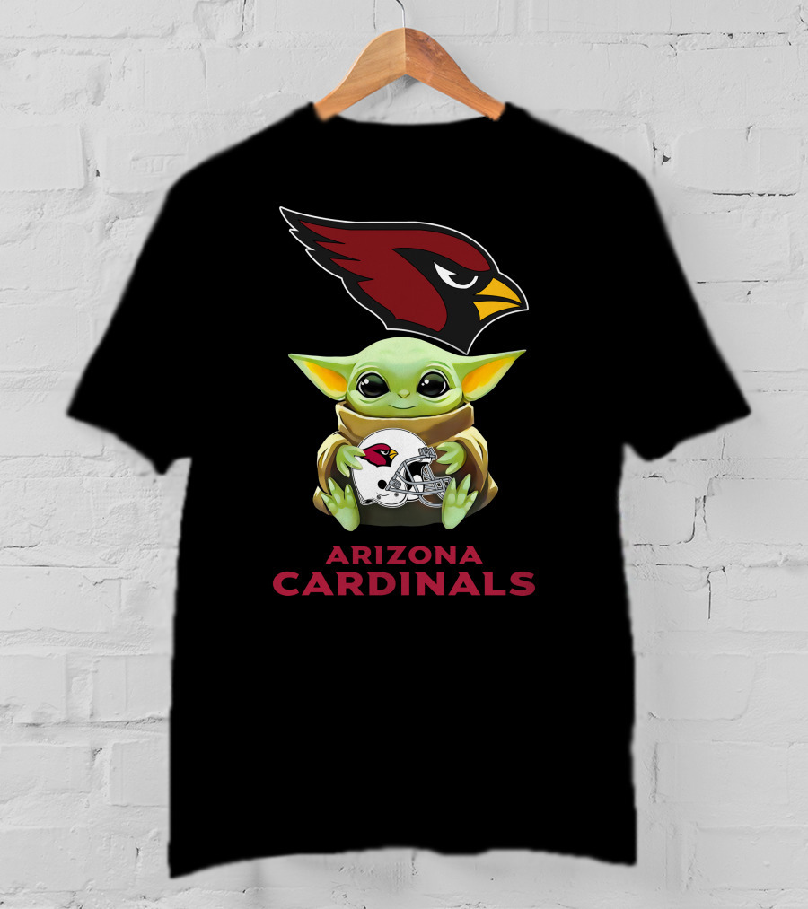 Star Wars Baby Yoda Holds Arizona Cardinals Helmet T-Shirt