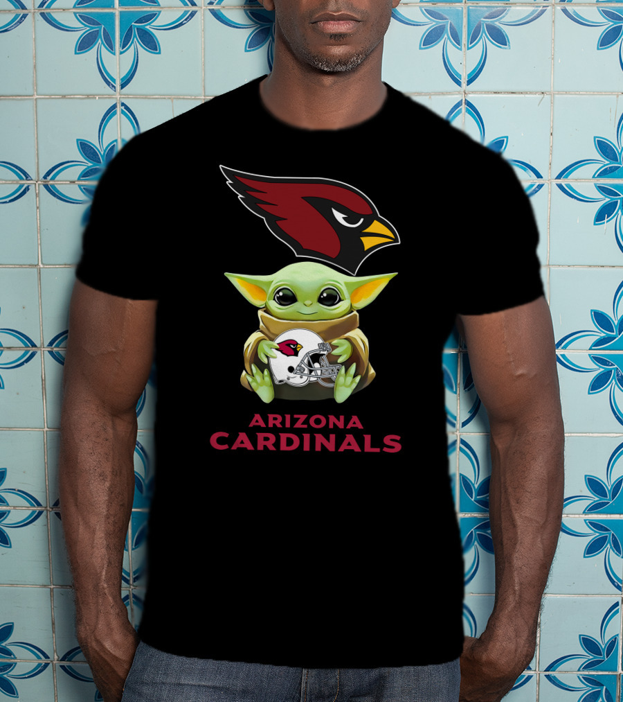 Star Wars Baby Yoda Holds Arizona Cardinals Helmet T-Shirt