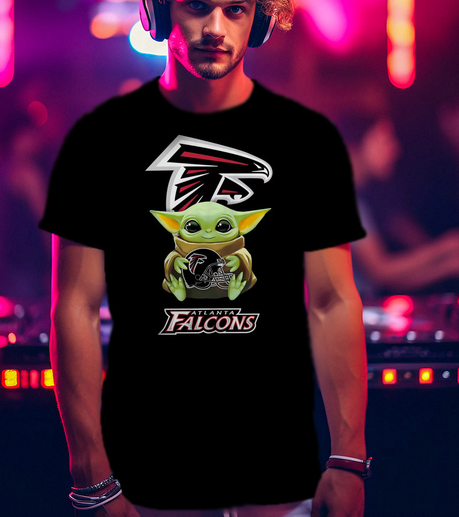 Atlanta Falcons Baby Yoda With Helmet And Team T-Shirt