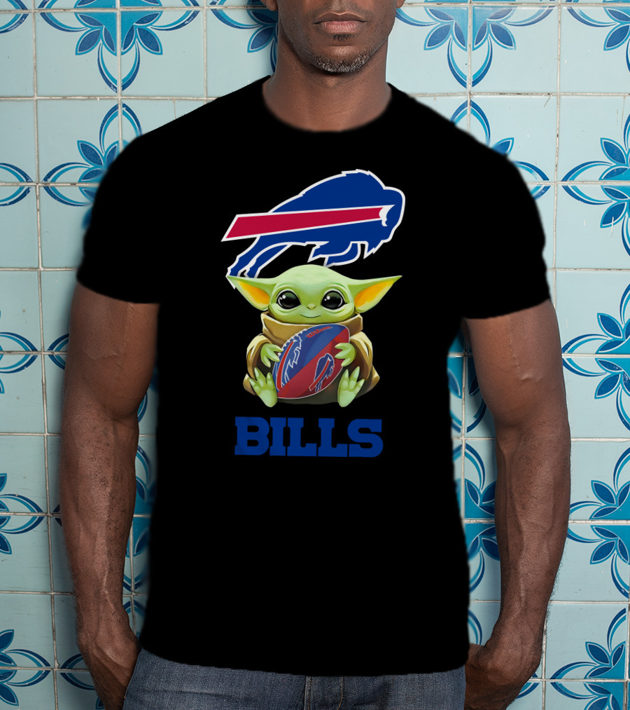 Star Wars Baby Yoda Holding Buffalo Bills Football T-Shirt