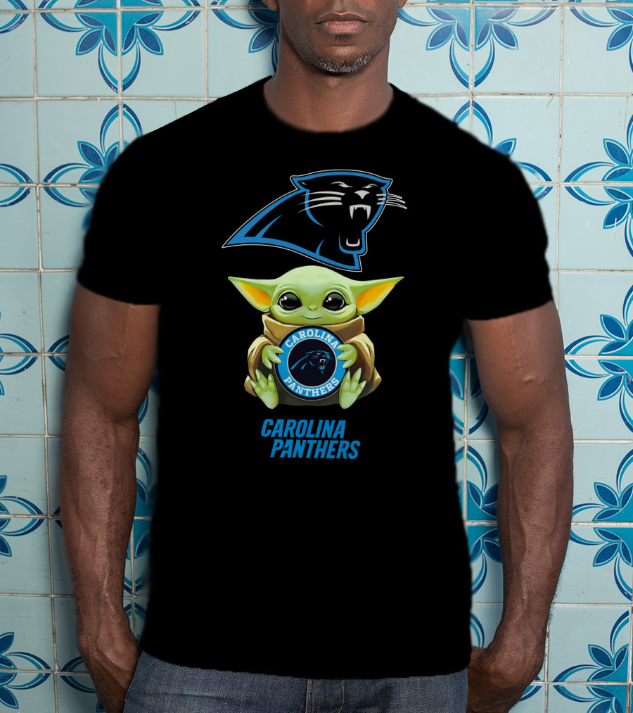Star Wars Baby Yoda Carolina Panthers Hugging T-Shirt