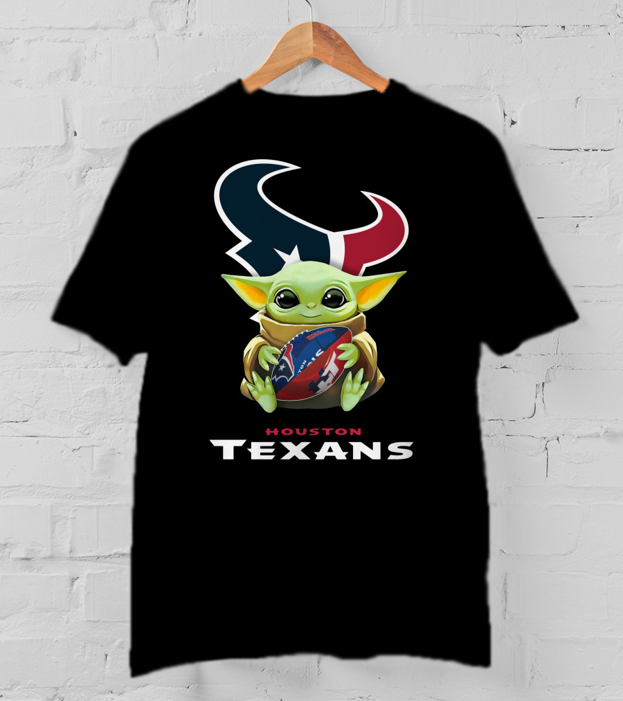 Star Wars Baby Yoda Holding Houston Texans Football T-Shirt