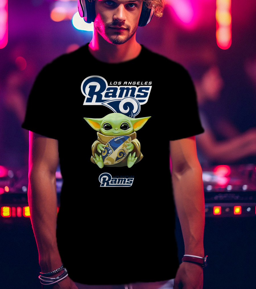 Star Wars Baby Yoda Los Angeles Rams Football Hug T-Shirt