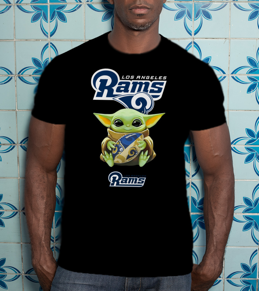 Star Wars Baby Yoda Los Angeles Rams Football Hug T-Shirt