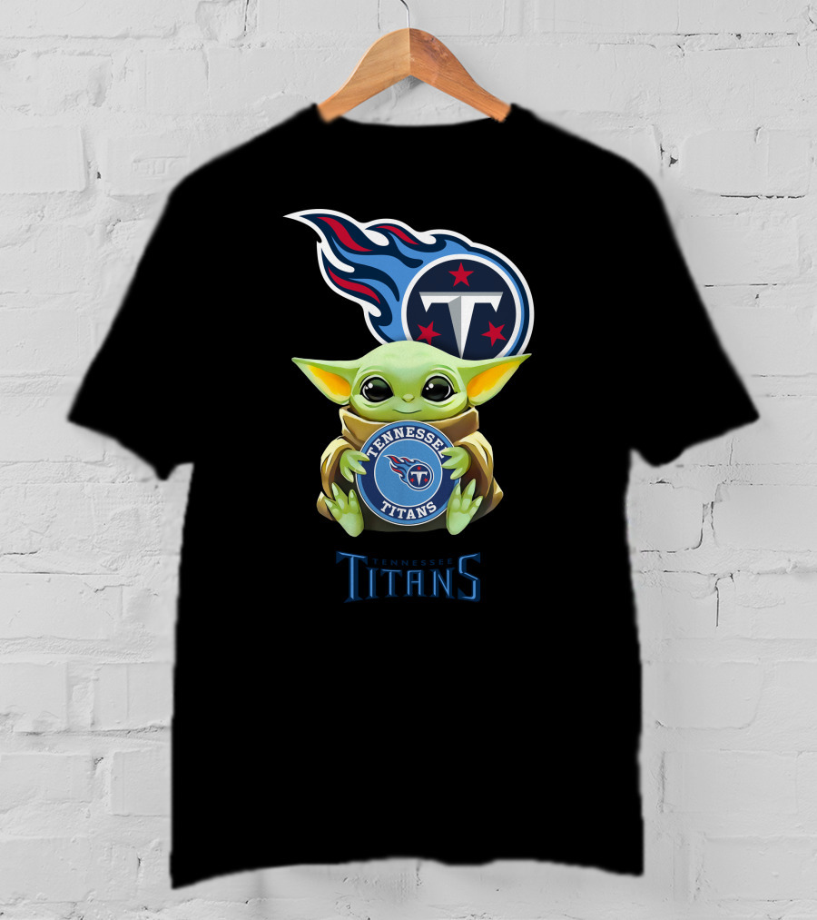 Star Wars Baby Yoda Holding Tennessee Titans Emblem T-Shirt