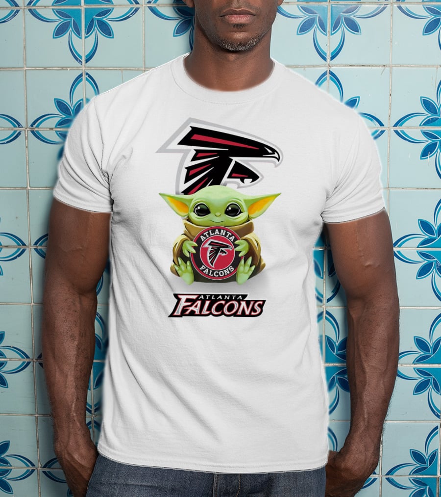 Baby Yoda Hugging Atlanta Falcons Football Emblem T-Shirt