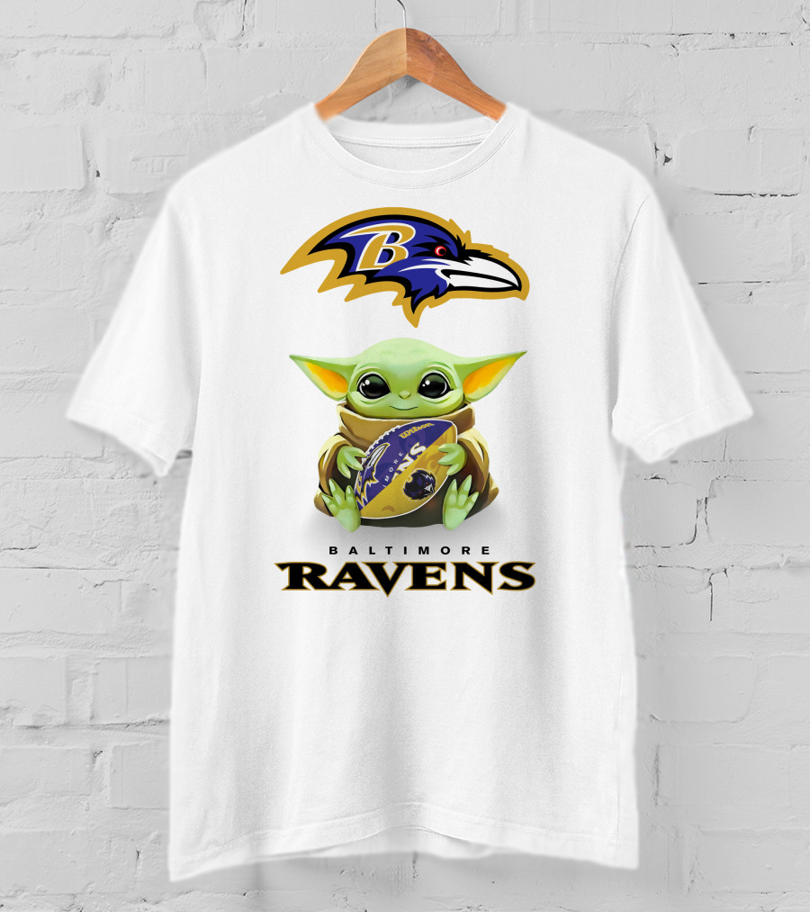 Baby Yoda Hug Baltimore Ravens Football Logo Ravens T-Shirt