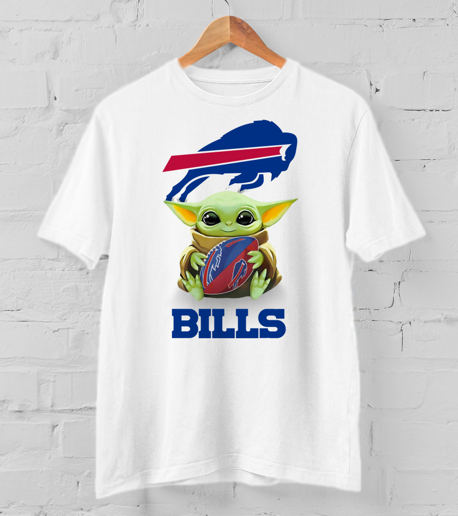Buffalo Bills Baby Yoda Holding Football Fan Tailgate White T-Shirt