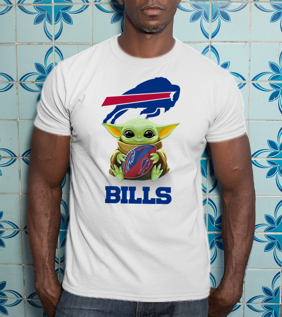 Buffalo Bills Baby Yoda Holding Football Fan Tailgate White T-Shirt