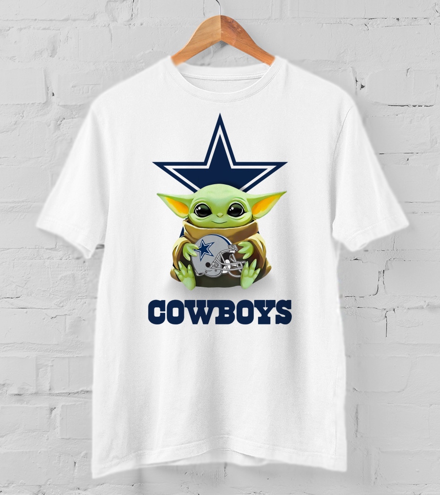 Baby Yoda Holding Dallas Cowboys Star Helmet Cowboys T-Shirt