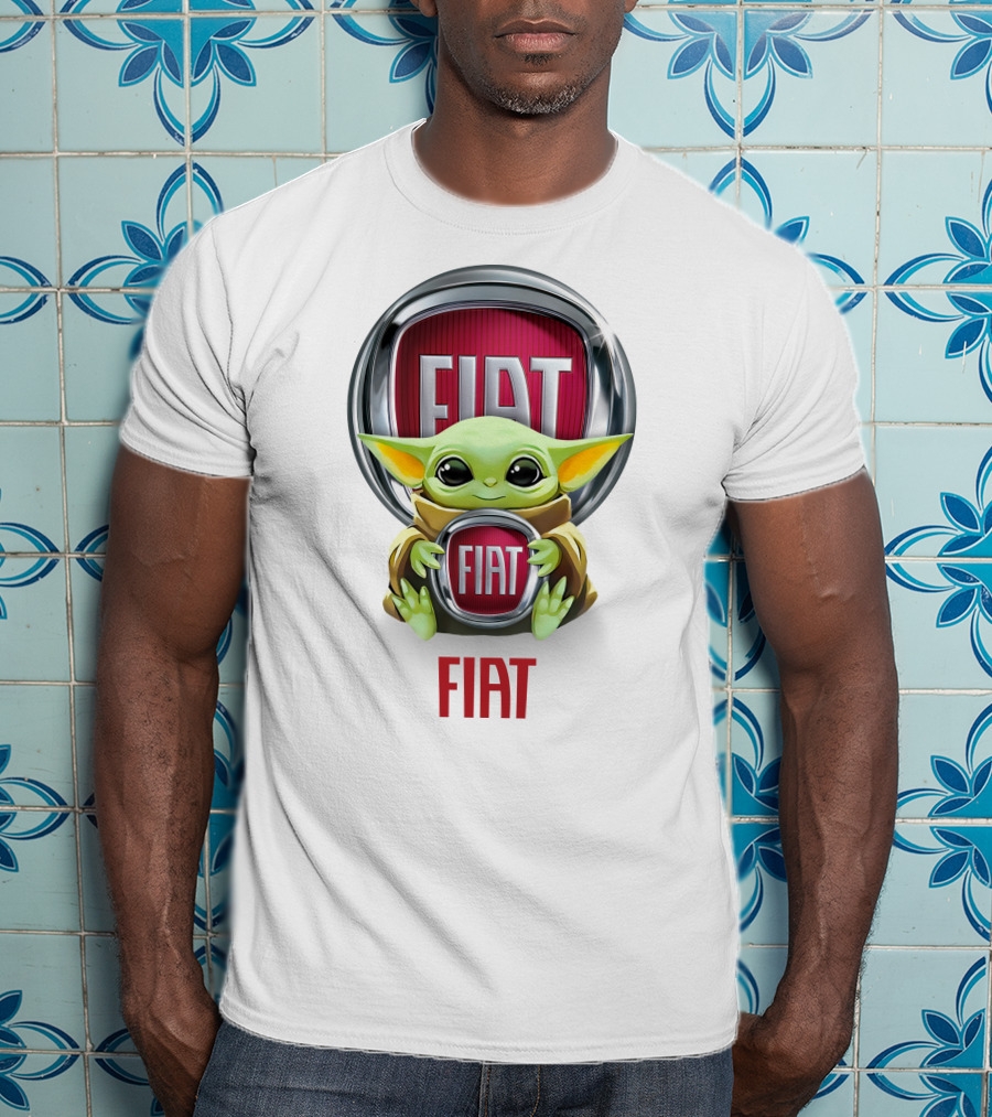 Baby Yoda Embracing Fiat Logo Badge T-Shirt