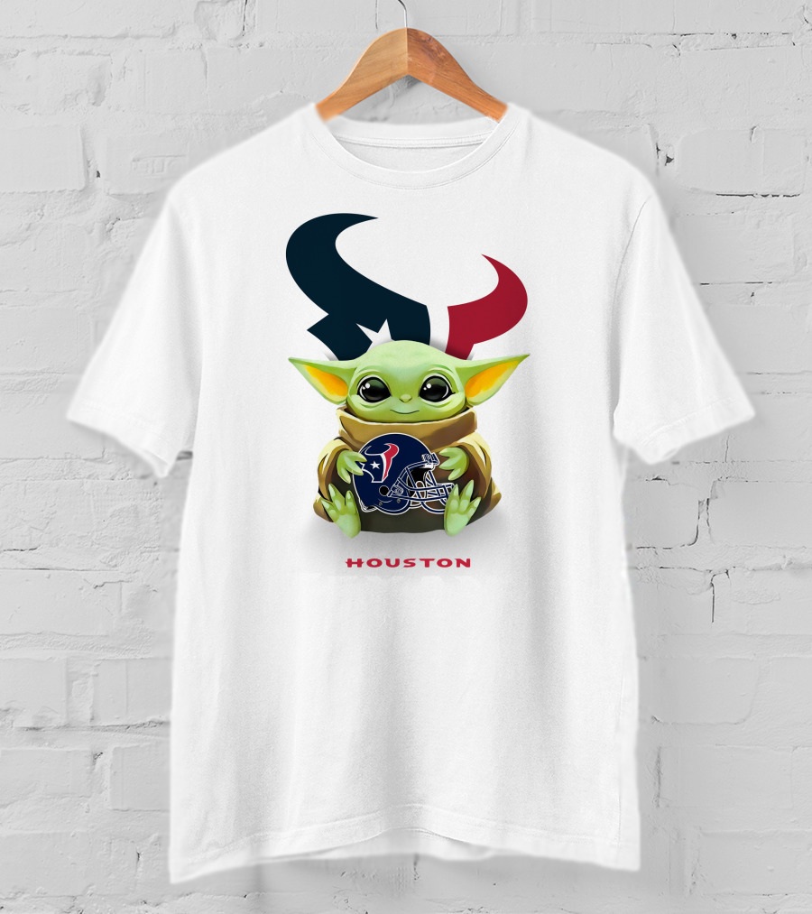 Baby Yoda Houston Texans Logo Helmet Hug T-Shirt
