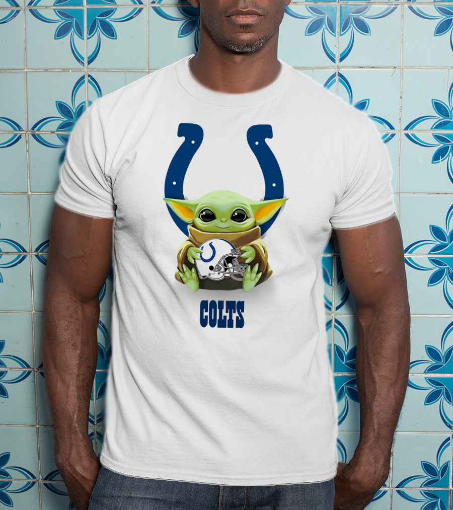 Baby Yoda Holding Indianapolis Colts Helmet On Colts Horseshoe T-Shirt