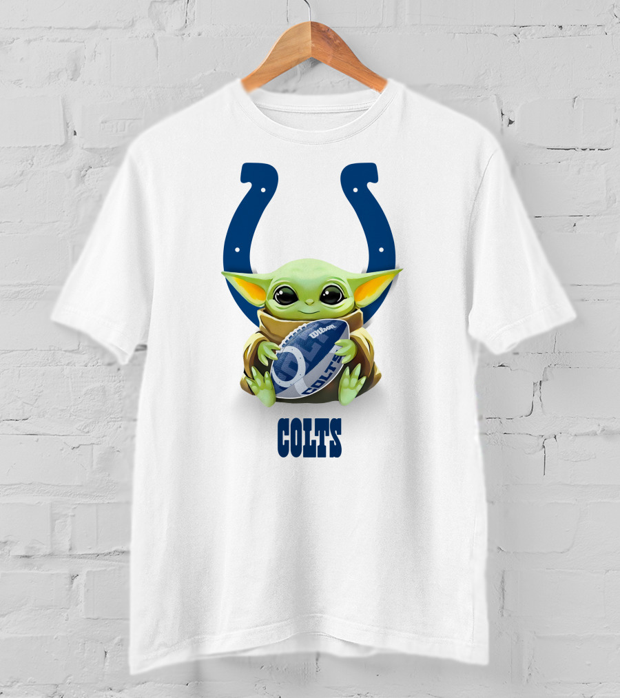 Baby Yoda Hug Colts Football Tailgate Indianapolis White T-Shirt
