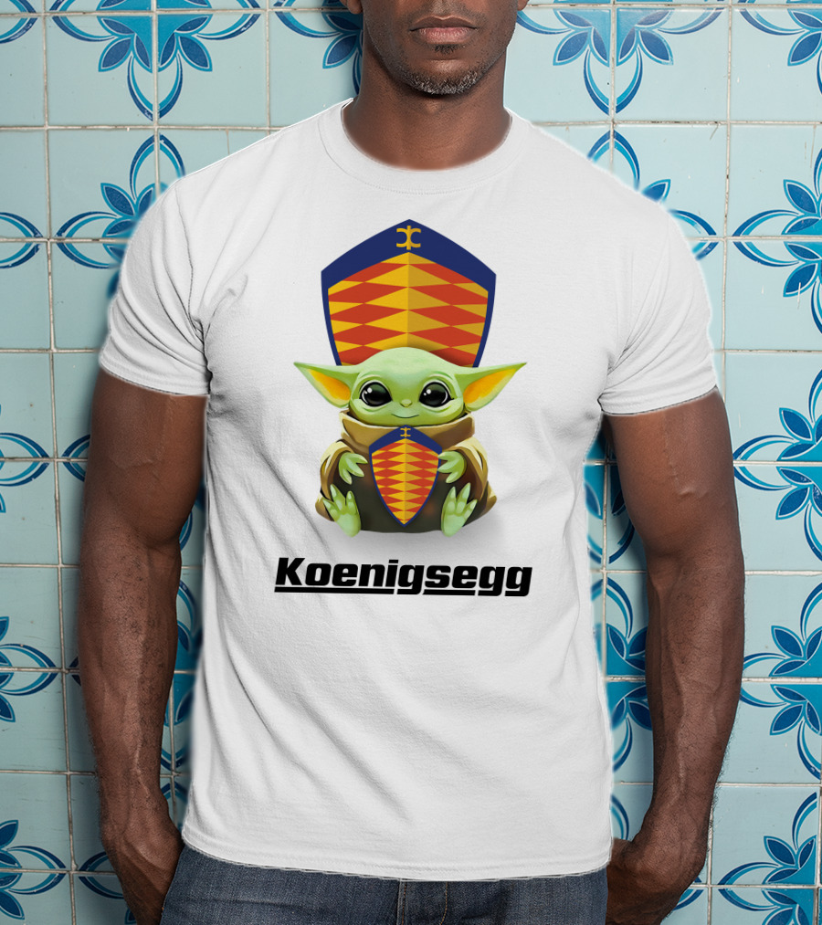 Baby Yoda Holding Koenigsegg Emblem With Shield T-Shirt