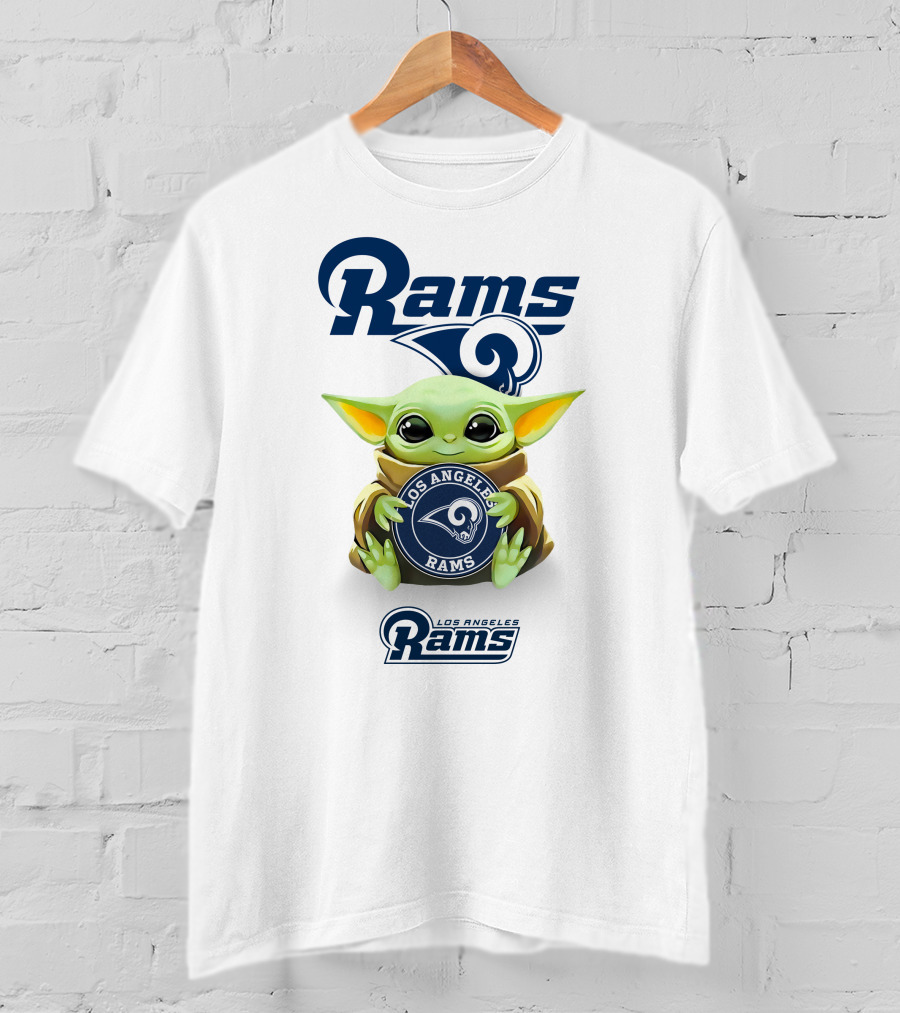 Rams Los Angeles Rams Baby Yoda Holding Los Angeles Rams T-Shirt