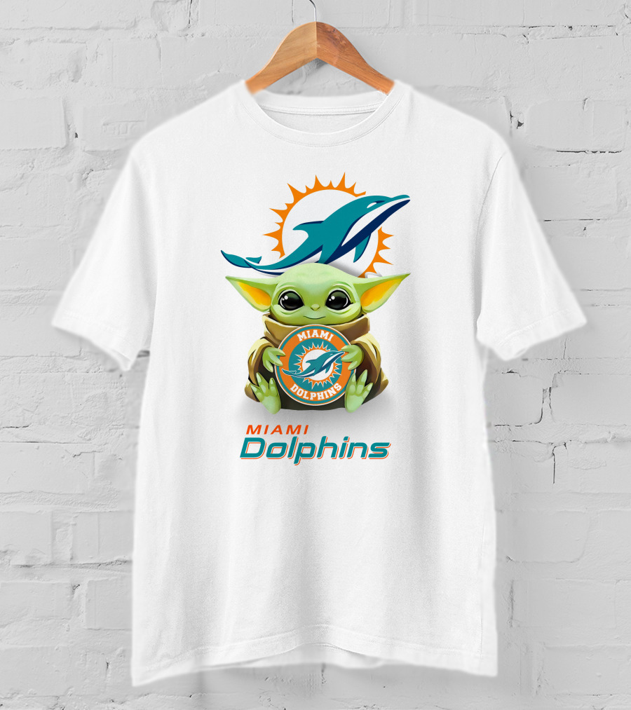 Baby Yoda Holding Miami Dolphins Logo Fan T-Shirt