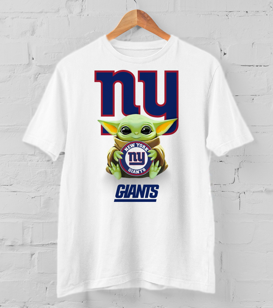 Baby Yoda Hug New York Giants NY Giants Star Wars Collaboration White T-Shirt