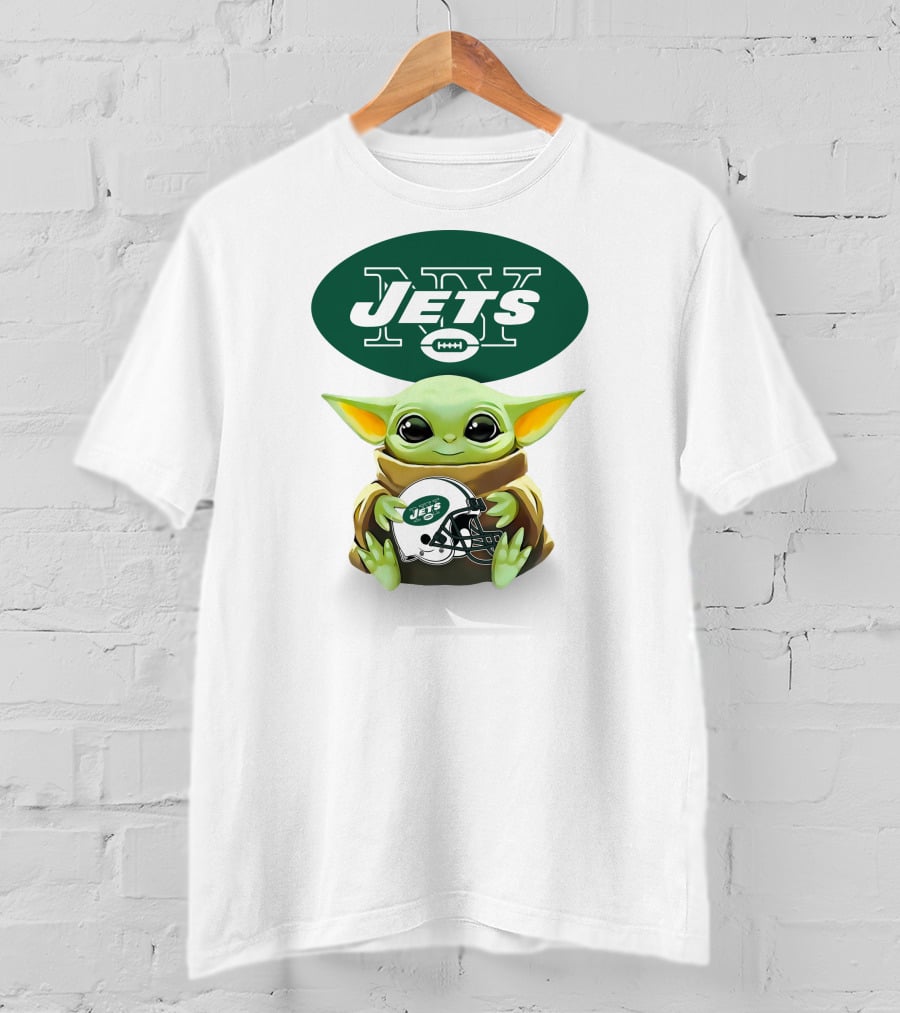 Baby Yoda Holding New York Jets Football Helmet T-Shirt