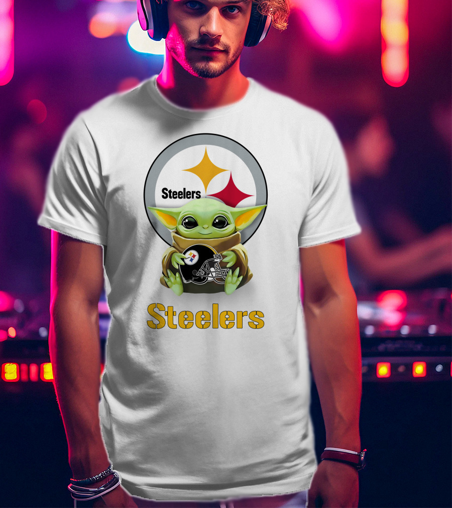 Steelers Baby Yoda Holding Pittsburgh Helmet T-Shirt