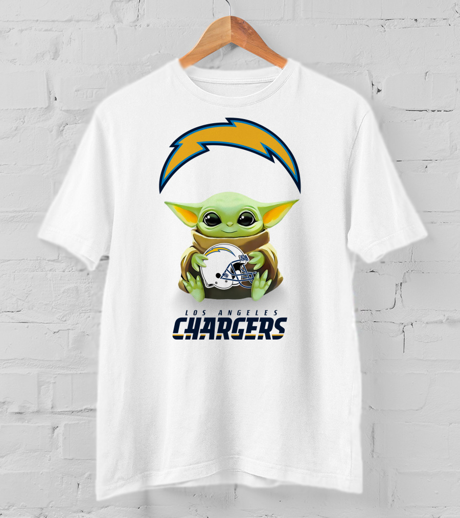 Baby Yoda Los Angeles Chargers Helmet Hug T-Shirt