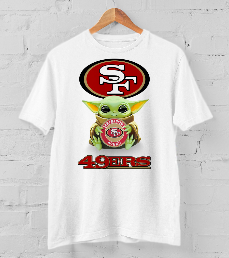 Baby Yoda Hug SF 49ers San Francisco 49ers Logo 49ers White T-Shirt