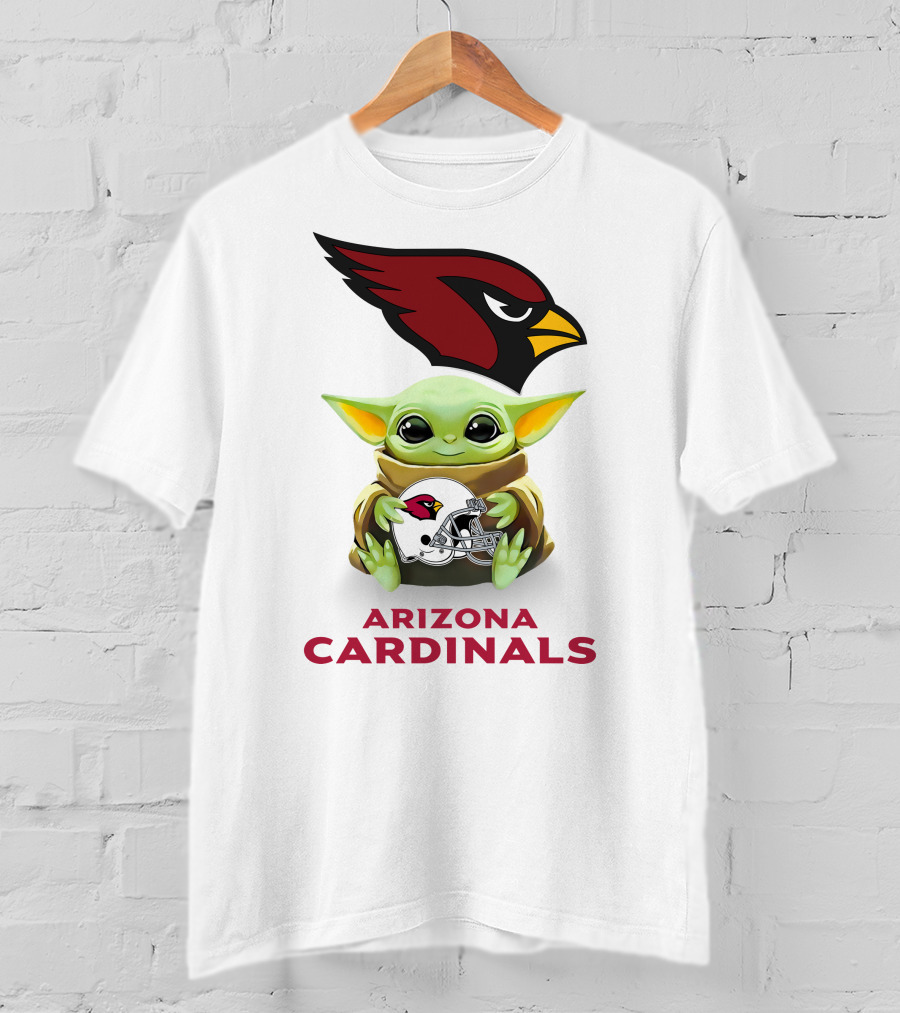 Star Wars Baby Yoda Holding Arizona Cardinals Helmet T-Shirt
