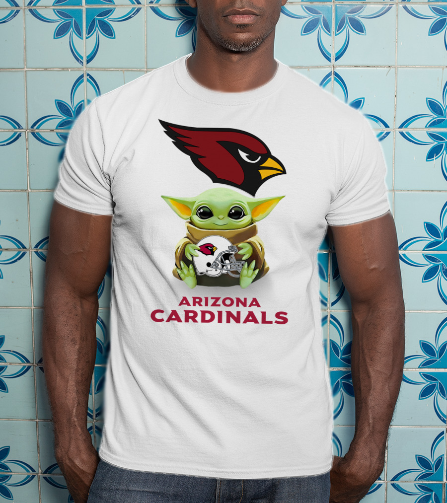 Star Wars Baby Yoda Holding Arizona Cardinals Helmet T-Shirt