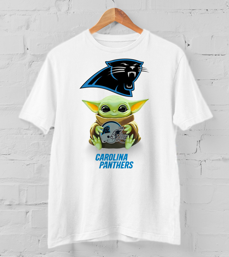Star Wars Baby Yoda Holding Carolina Panthers Helmet T-Shirt