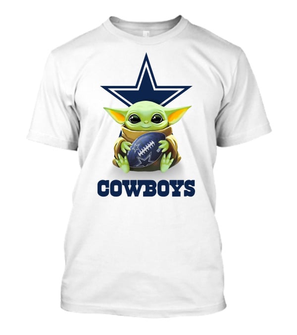 Star Wars Baby Yoda Hug Cowboys Football Dallas Tailgate White T-Shirt