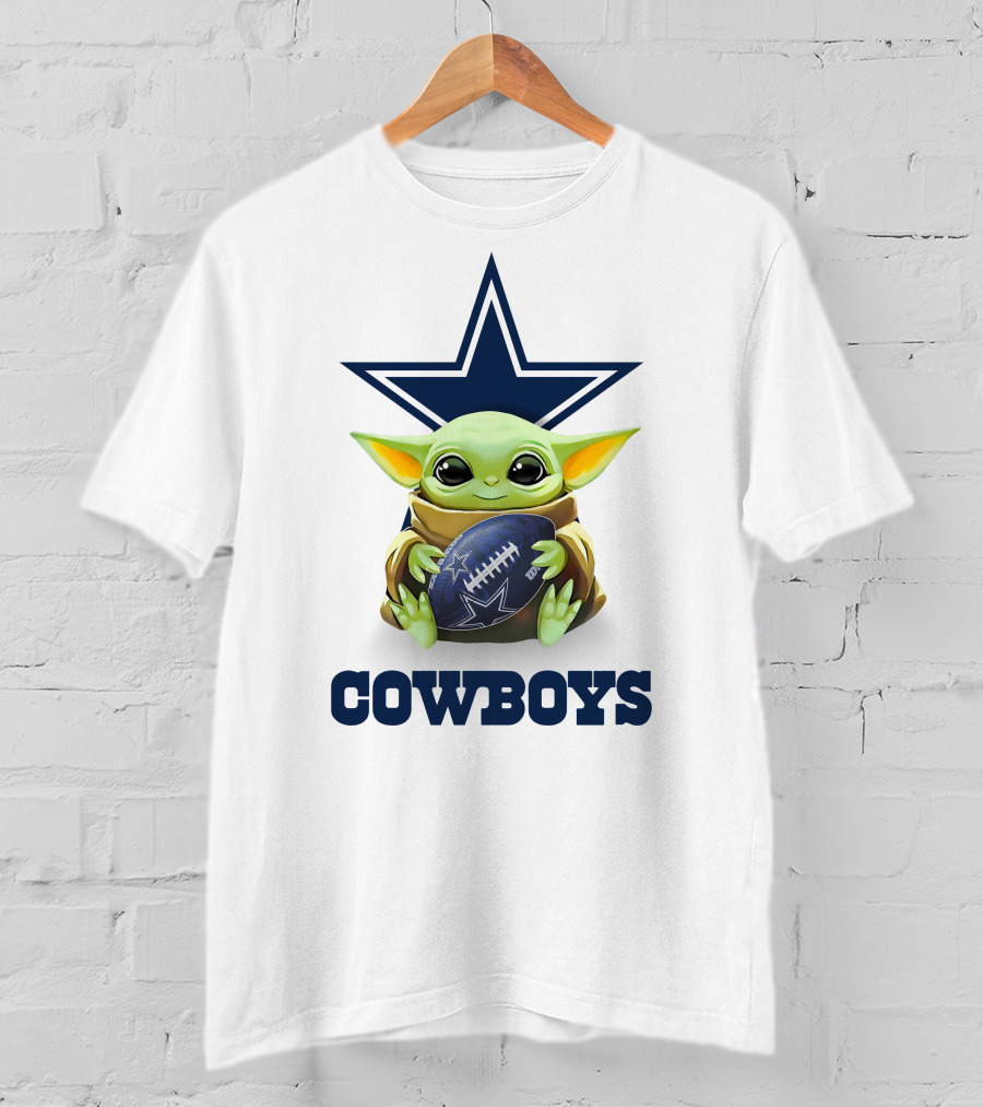 Star Wars Baby Yoda Hug Cowboys Football Dallas Tailgate White T-Shirt