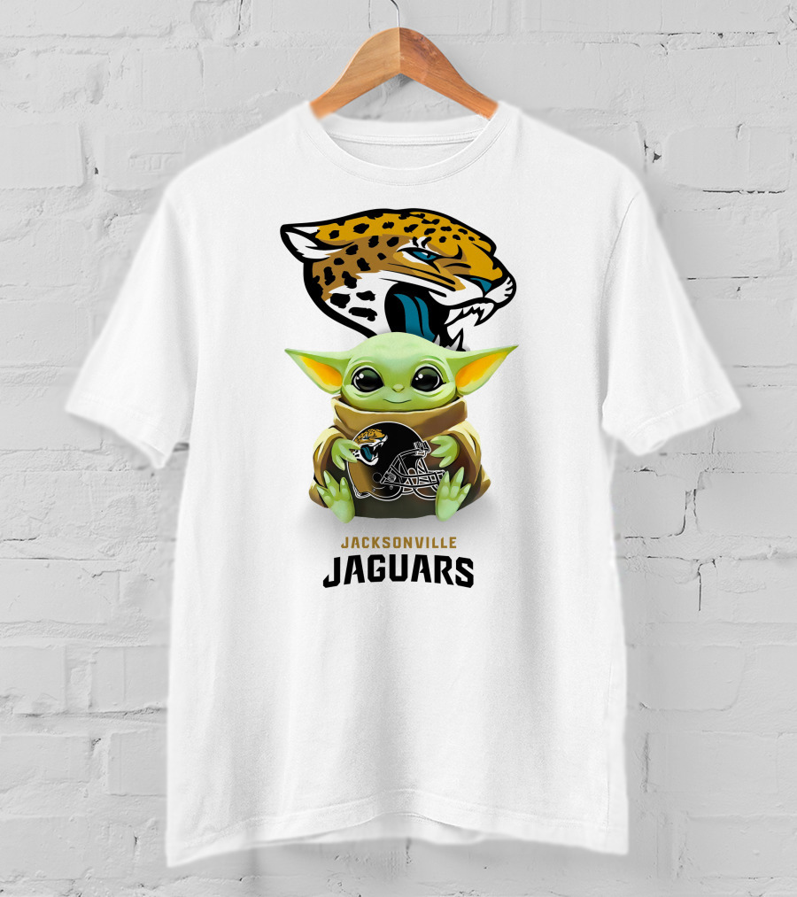 Star Wars Baby Yoda Holding Jacksonville Jaguars Helmet T-Shirt
