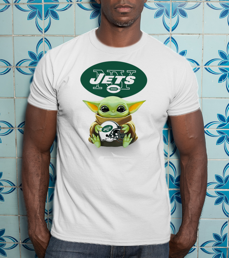 Star Wars Baby Yoda Holding New York Jets Helmet Jets T-Shirt