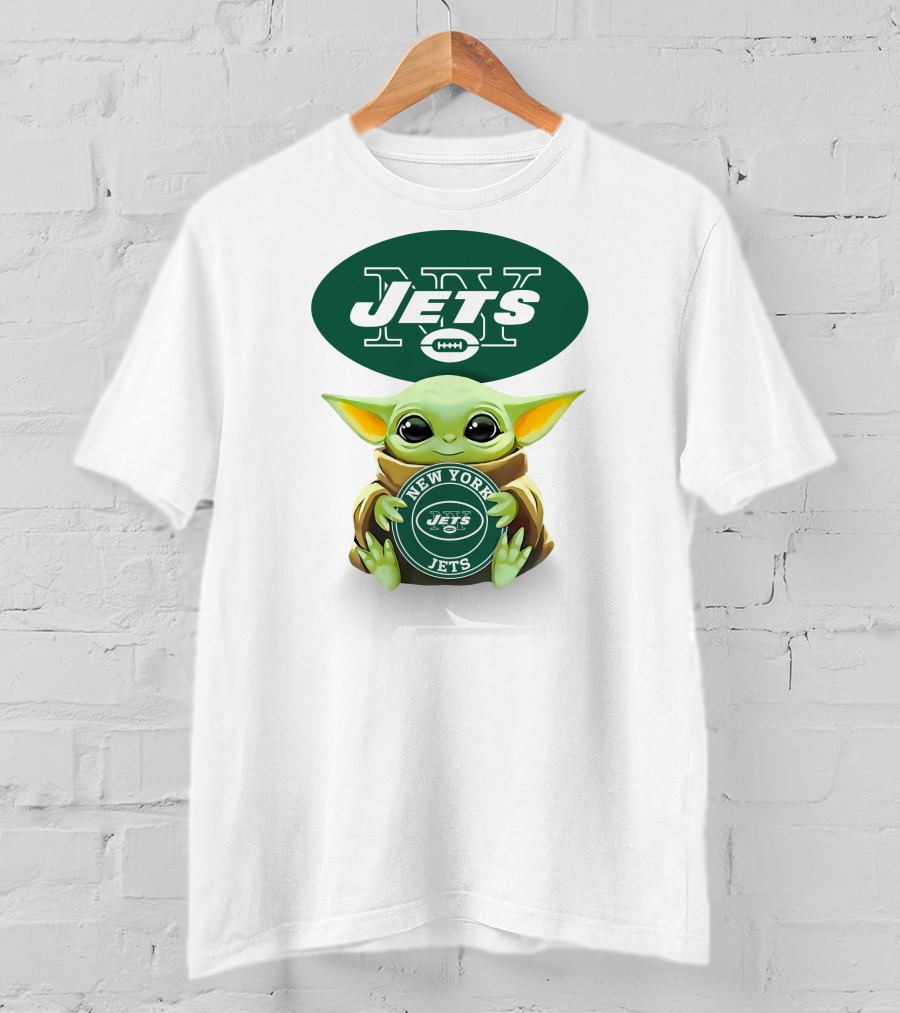 Star Wars Baby Yoda New York Jets Hug Logo White T-Shirt