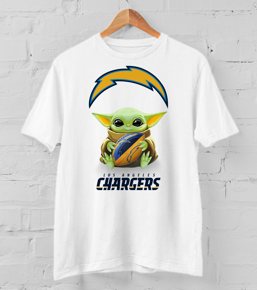 Star Wars Baby Yoda Los Angeles Chargers Football Hug White T-Shirt